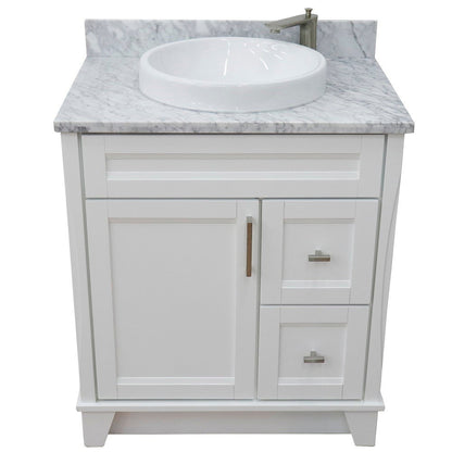 Bellaterra Home Terni 31" 1-Door 2-Drawer White Freestanding Vanity Set With Ceramic Vessel Sink and White Carrara Marble Top