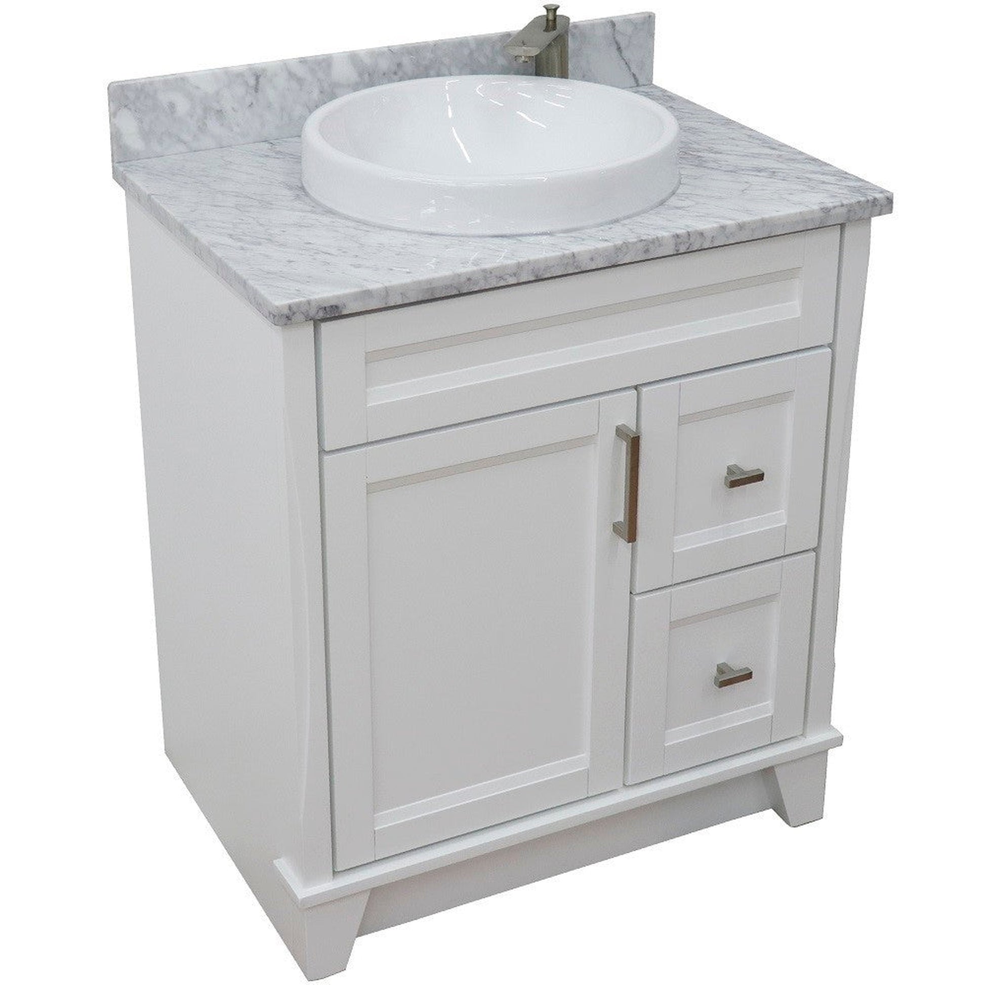 Bellaterra Home Terni 31" 1-Door 2-Drawer White Freestanding Vanity Set With Ceramic Vessel Sink and White Carrara Marble Top