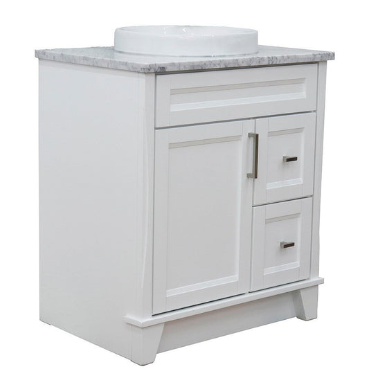 Bellaterra Home Terni 31" 1-Door 2-Drawer White Freestanding Vanity Set With Ceramic Vessel Sink and White Carrara Marble Top