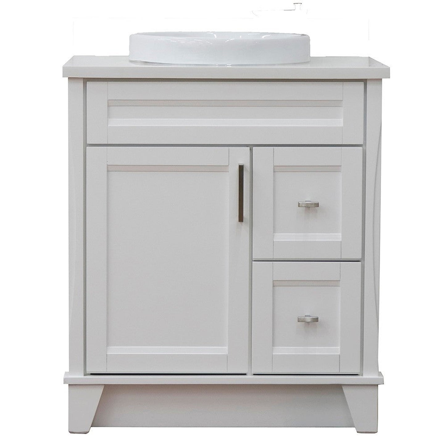 Bellaterra Home Terni 31" 1-Door 2-Drawer White Freestanding Vanity Set With Ceramic Vessel Sink and White Quartz Top