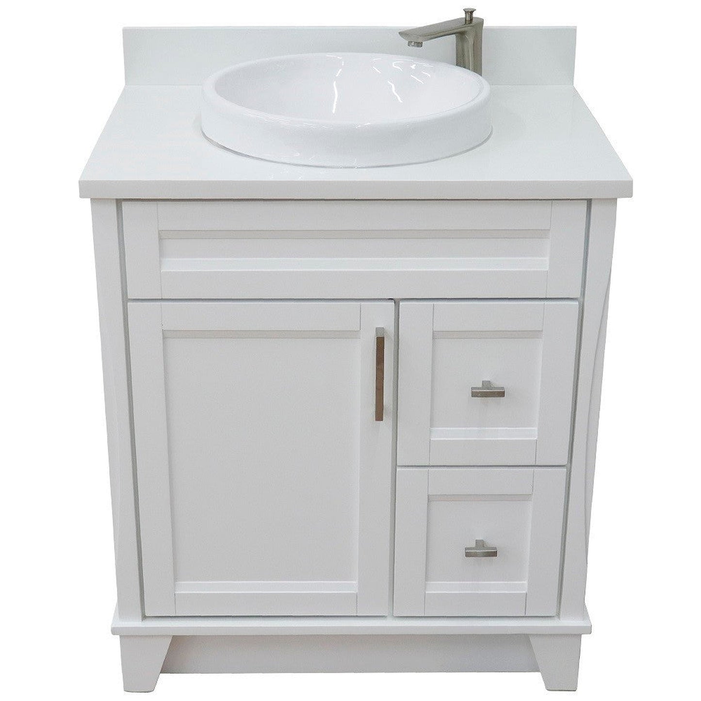 Bellaterra Home Terni 31" 1-Door 2-Drawer White Freestanding Vanity Set With Ceramic Vessel Sink and White Quartz Top