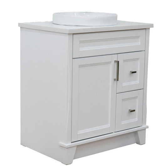 Bellaterra Home Terni 31" 1-Door 2-Drawer White Freestanding Vanity Set With Ceramic Vessel Sink and White Quartz Top