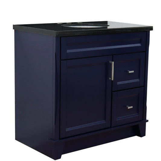 Bellaterra Home Terni 37" 1-Door 2-Drawer Blue Freestanding Vanity Set With Ceramic Center Undermount Oval Sink and Black Galaxy Granite Top, and Left Door Base