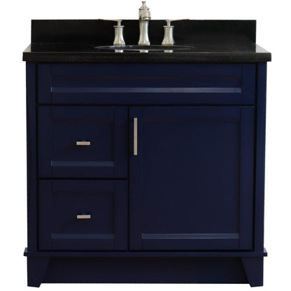 Bellaterra Home Terni 37" 1-Door 2-Drawer Blue Freestanding Vanity Set With Ceramic Center Undermount Oval Sink and Black Galaxy Granite Top, and Right Door Base