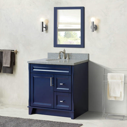 Bellaterra Home Terni 37" 1-Door 2-Drawer Blue Freestanding Vanity Set With Ceramic Center Undermount Oval Sink and Gray Granite Top, and Left Door Base