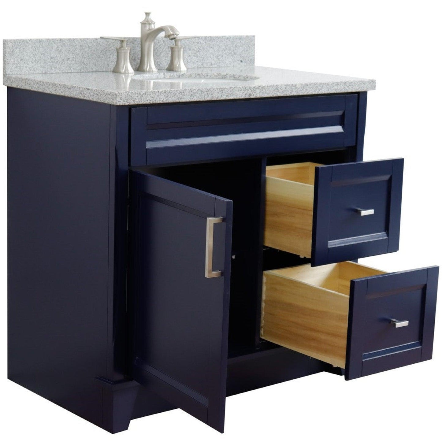 Bellaterra Home Terni 37" 1-Door 2-Drawer Blue Freestanding Vanity Set With Ceramic Center Undermount Oval Sink and Gray Granite Top, and Left Door Base