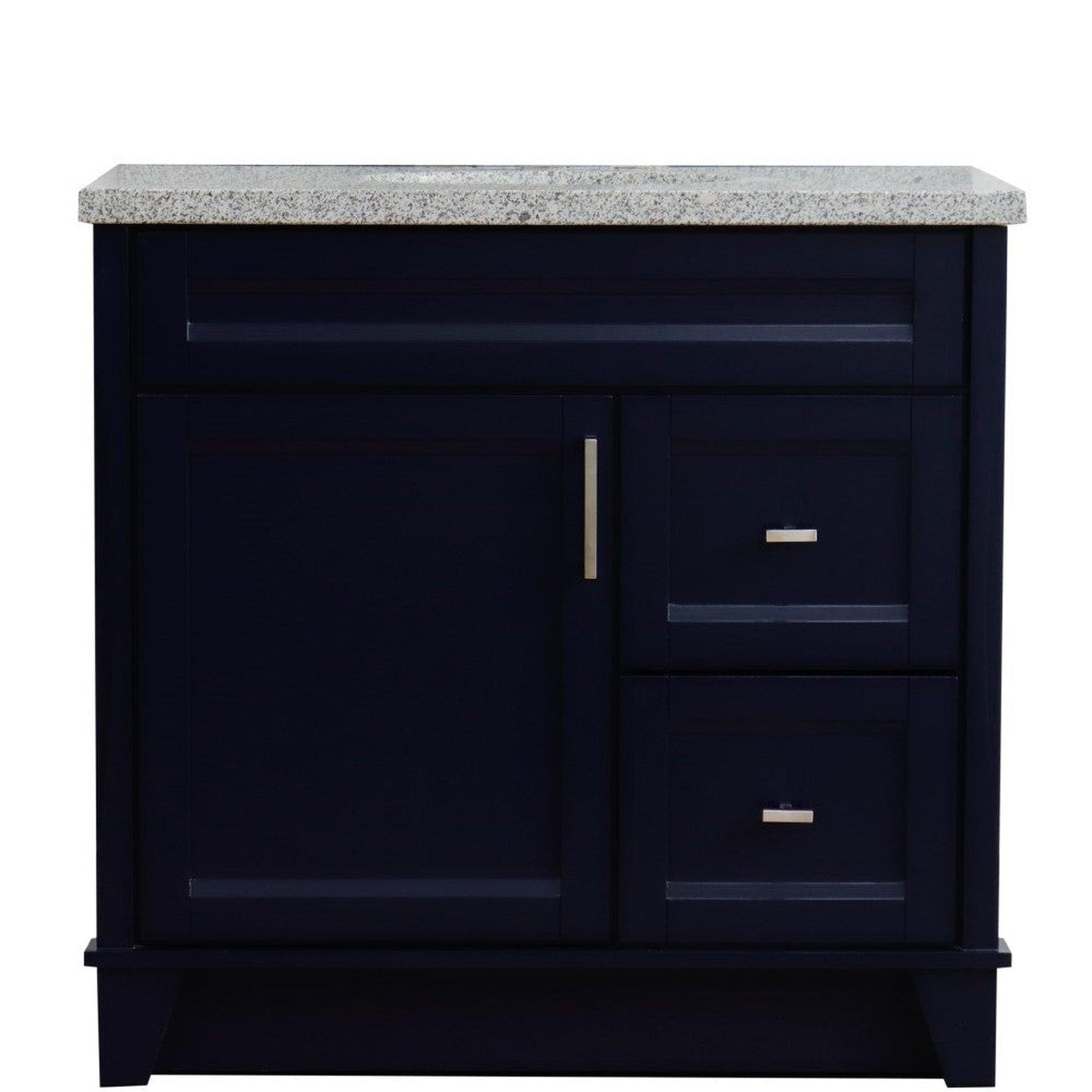 Bellaterra Home Terni 37" 1-Door 2-Drawer Blue Freestanding Vanity Set With Ceramic Center Undermount Oval Sink and Gray Granite Top, and Left Door Base