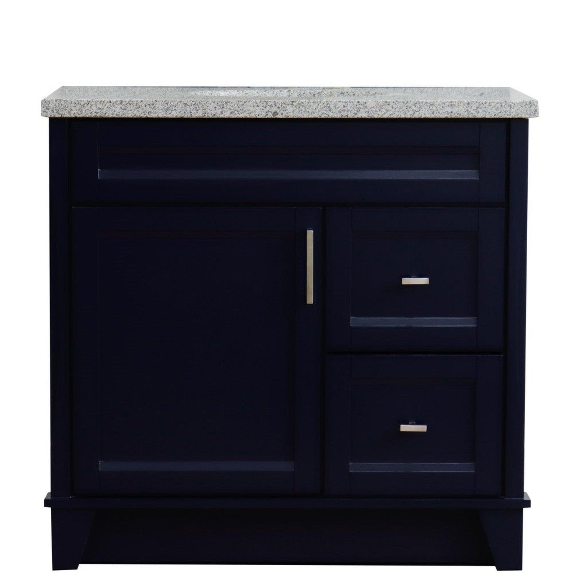 Bellaterra Home Terni 37" 1-Door 2-Drawer Blue Freestanding Vanity Set With Ceramic Center Undermount Oval Sink and Gray Granite Top, and Left Door Base