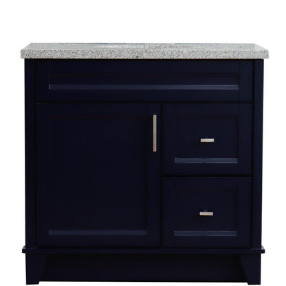 Bellaterra Home Terni 37" 1-Door 2-Drawer Blue Freestanding Vanity Set With Ceramic Center Undermount Oval Sink and Gray Granite Top, and Left Door Base