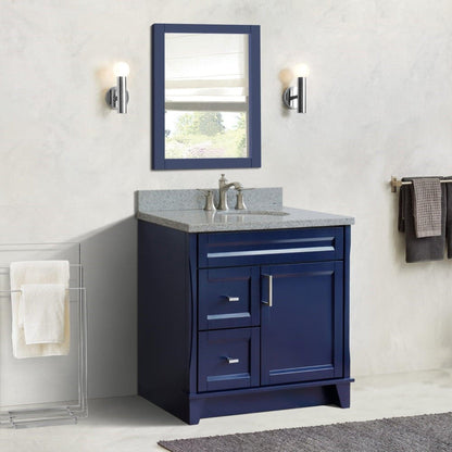 Bellaterra Home Terni 37" 1-Door 2-Drawer Blue Freestanding Vanity Set With Ceramic Center Undermount Oval Sink and Gray Granite Top, and Right Door Base