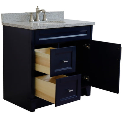 Bellaterra Home Terni 37" 1-Door 2-Drawer Blue Freestanding Vanity Set With Ceramic Center Undermount Oval Sink and Gray Granite Top, and Right Door Base