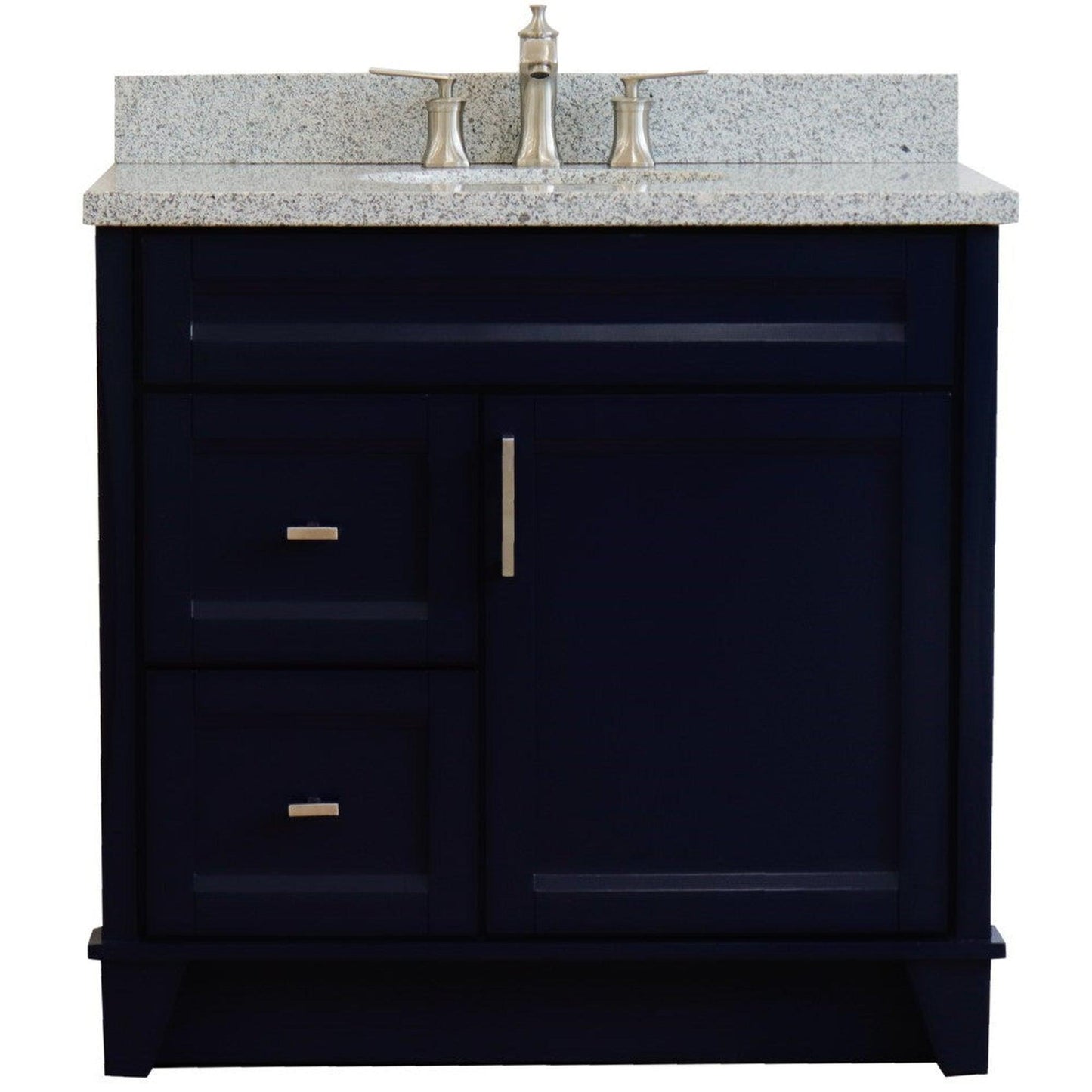Bellaterra Home Terni 37" 1-Door 2-Drawer Blue Freestanding Vanity Set With Ceramic Center Undermount Oval Sink and Gray Granite Top, and Right Door Base
