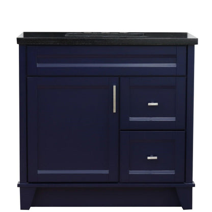 Bellaterra Home Terni 37" 1-Door 2-Drawer Blue Freestanding Vanity Set With Ceramic Center Undermount Rectangular Sink and Black Galaxy Granite Top, and Left Door Base