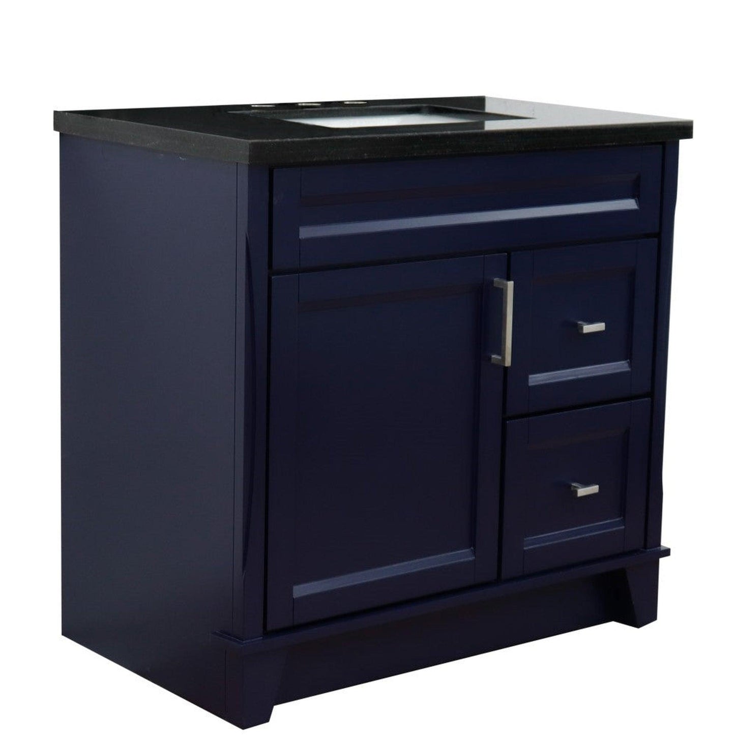 Bellaterra Home Terni 37" 1-Door 2-Drawer Blue Freestanding Vanity Set With Ceramic Center Undermount Rectangular Sink and Black Galaxy Granite Top, and Left Door Base