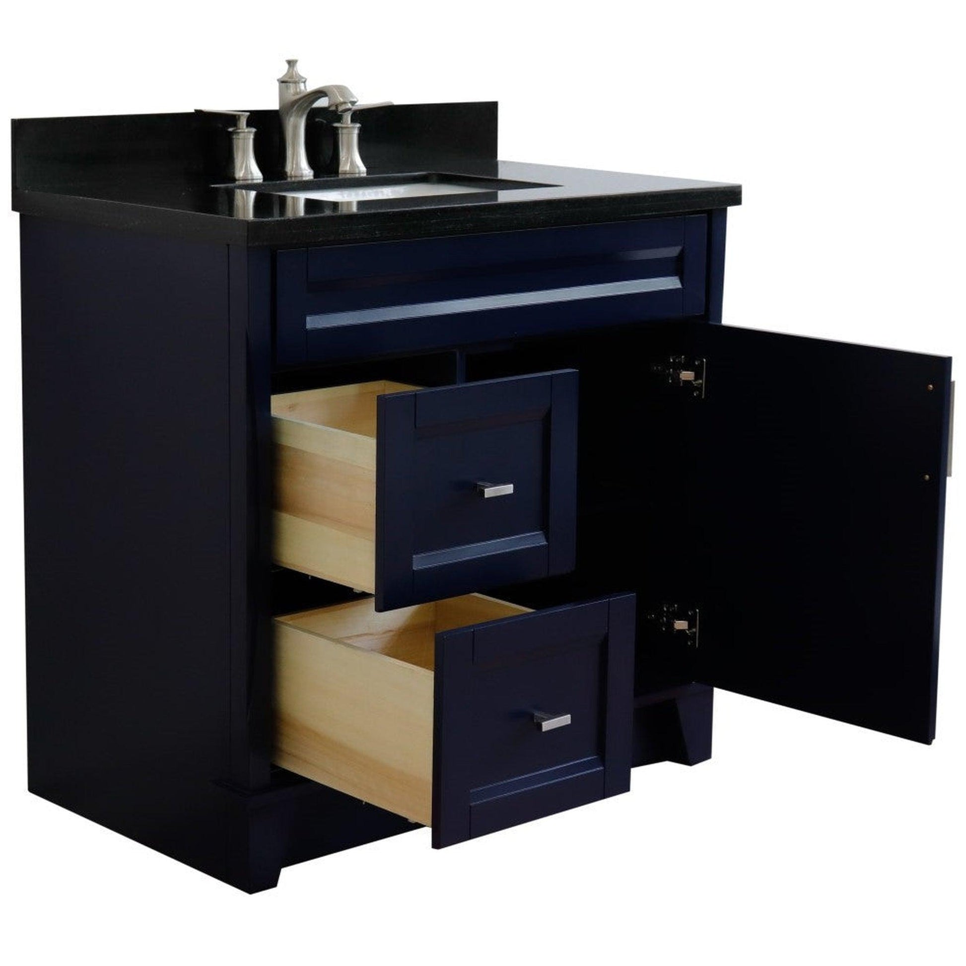 Bellaterra Home Terni 37" 1-Door 2-Drawer Blue Freestanding Vanity Set With Ceramic Center Undermount Rectangular Sink and Black Galaxy Granite Top, and Right Door Base