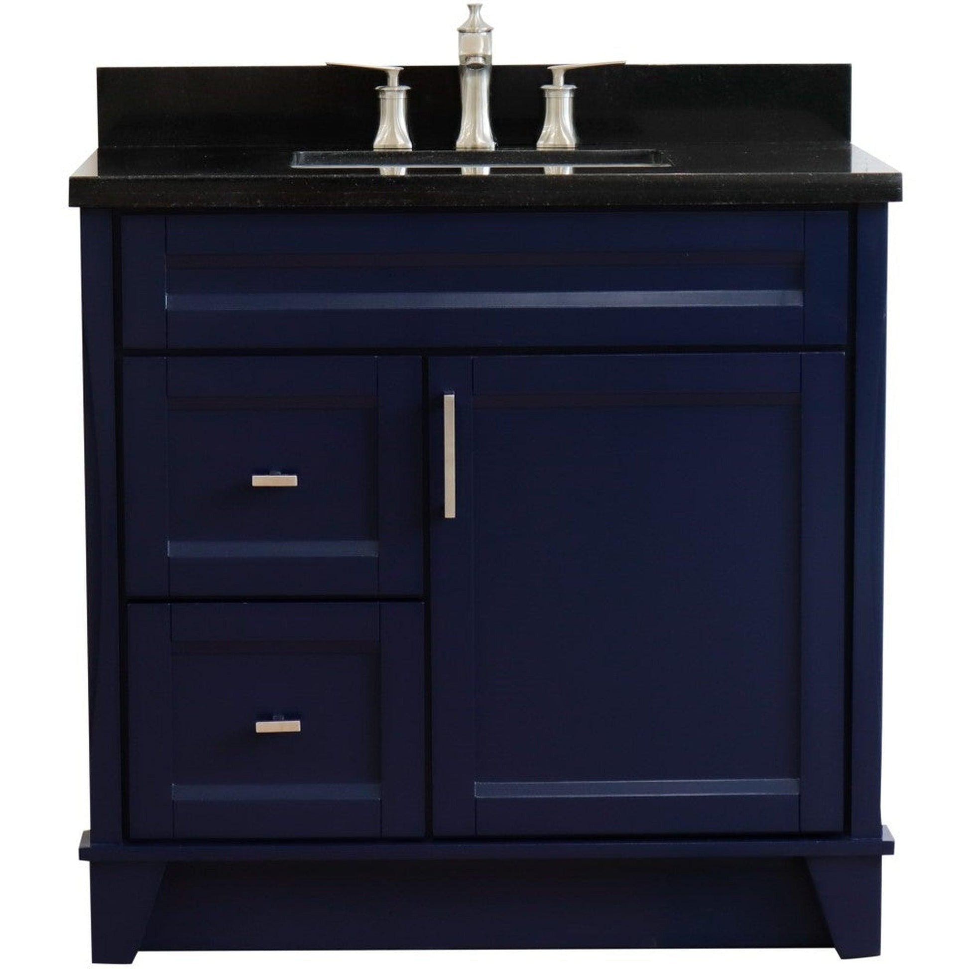 Bellaterra Home Terni 37" 1-Door 2-Drawer Blue Freestanding Vanity Set With Ceramic Center Undermount Rectangular Sink and Black Galaxy Granite Top, and Right Door Base