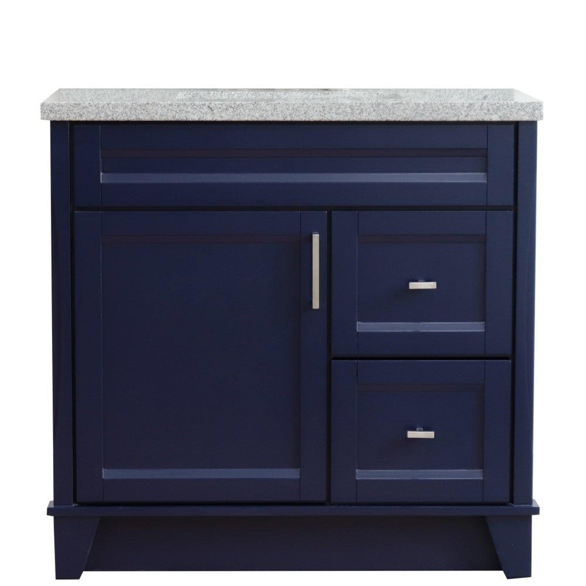 Bellaterra Home Terni 37" 1-Door 2-Drawer Blue Freestanding Vanity Set With Ceramic Center Undermount Rectangular Sink and Gray Granite Top, and Left Door Base