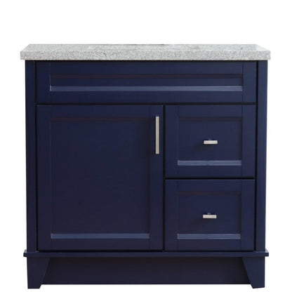 Bellaterra Home Terni 37" 1-Door 2-Drawer Blue Freestanding Vanity Set With Ceramic Center Undermount Rectangular Sink and Gray Granite Top, and Left Door Base