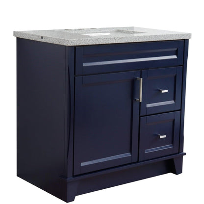 Bellaterra Home Terni 37" 1-Door 2-Drawer Blue Freestanding Vanity Set With Ceramic Center Undermount Rectangular Sink and Gray Granite Top, and Left Door Base