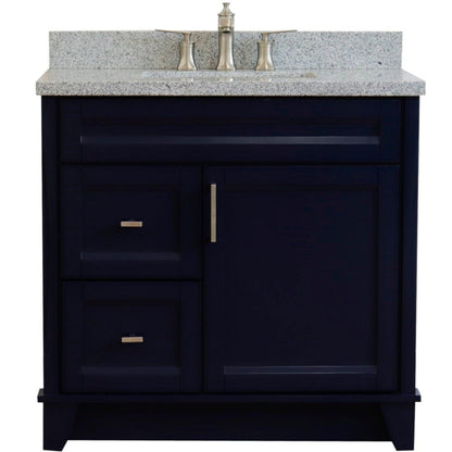 Bellaterra Home Terni 37" 1-Door 2-Drawer Blue Freestanding Vanity Set With Ceramic Center Undermount Rectangular Sink and Gray Granite Top, and Right Door Base