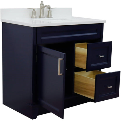 Bellaterra Home Terni 37" 1-Door 2-Drawer Blue Freestanding Vanity Set With Ceramic Center Undermount Rectangular Sink and White Quartz Top, and Left Door Base