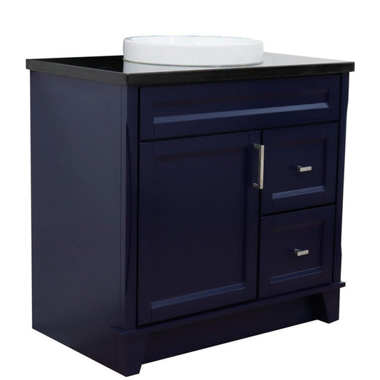 Bellaterra Home Terni 37" 1-Door 2-Drawer Blue Freestanding Vanity Set With Ceramic Center Vessel Sink and Black Galaxy Granite Top, and Left Door Base