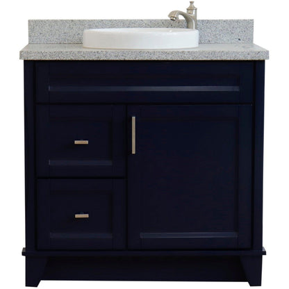 Bellaterra Home Terni 37" 1-Door 2-Drawer Blue Freestanding Vanity Set With Ceramic Center Vessel Sink and Gray Granite Top, and Right Door Base