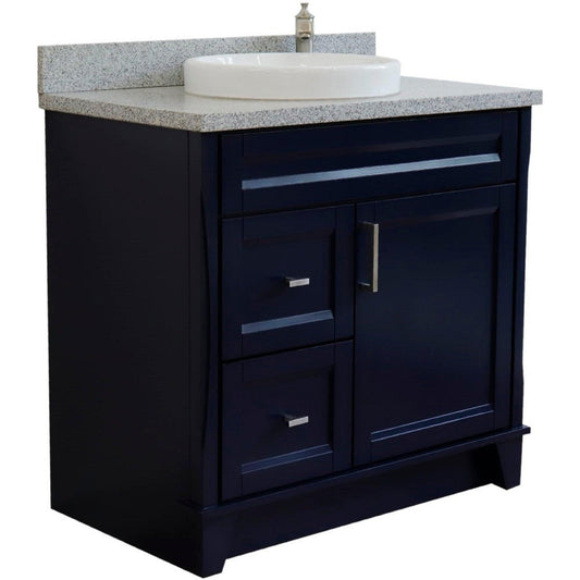 Bellaterra Home Terni 37" 1-Door 2-Drawer Blue Freestanding Vanity Set With Ceramic Center Vessel Sink and Gray Granite Top, and Right Door Base