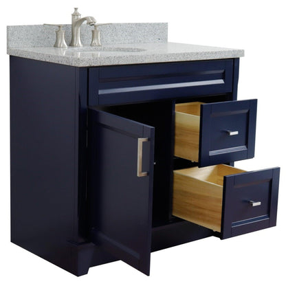 Bellaterra Home Terni 37" 1-Door 2-Drawer Blue Freestanding Vanity Set With Ceramic Left Offset Undermount Oval Sink and Gray Granite Top, and Left Door Base