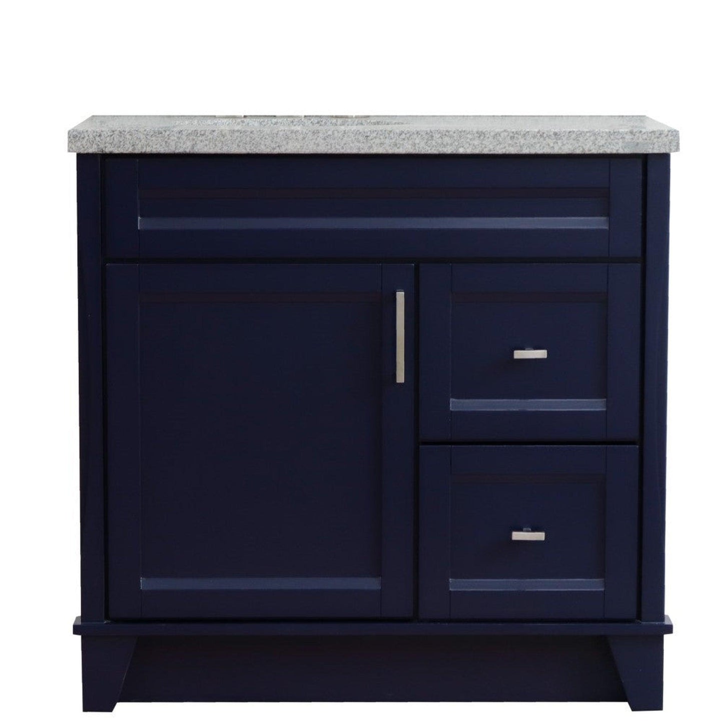 Bellaterra Home Terni 37" 1-Door 2-Drawer Blue Freestanding Vanity Set With Ceramic Left Offset Undermount Oval Sink and Gray Granite Top, and Left Door Base