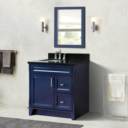 Bellaterra Home Terni 37" 1-Door 2-Drawer Blue Freestanding Vanity Set With Ceramic Left Offset Undermount Rectangular Sink and Black Galaxy Granite Top, and Left Door Base