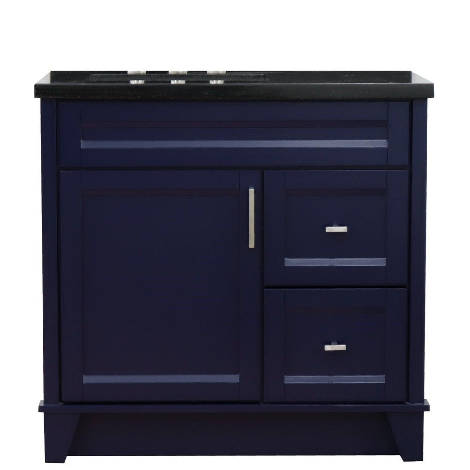 Bellaterra Home Terni 37" 1-Door 2-Drawer Blue Freestanding Vanity Set With Ceramic Left Offset Undermount Rectangular Sink and Black Galaxy Granite Top, and Left Door Base