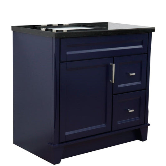 Bellaterra Home Terni 37" 1-Door 2-Drawer Blue Freestanding Vanity Set With Ceramic Left Offset Undermount Rectangular Sink and Black Galaxy Granite Top, and Left Door Base