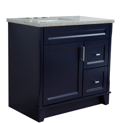 Bellaterra Home Terni 37" 1-Door 2-Drawer Blue Freestanding Vanity Set With Ceramic Left Offset Undermount Rectangular Sink and Gray Granite Top, and Left Door Base