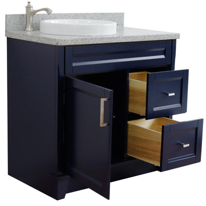 Bellaterra Home Terni 37" 1-Door 2-Drawer Blue Freestanding Vanity Set With Ceramic Left Offset Vessel Sink and Gray Granite Top, and Left Door Base