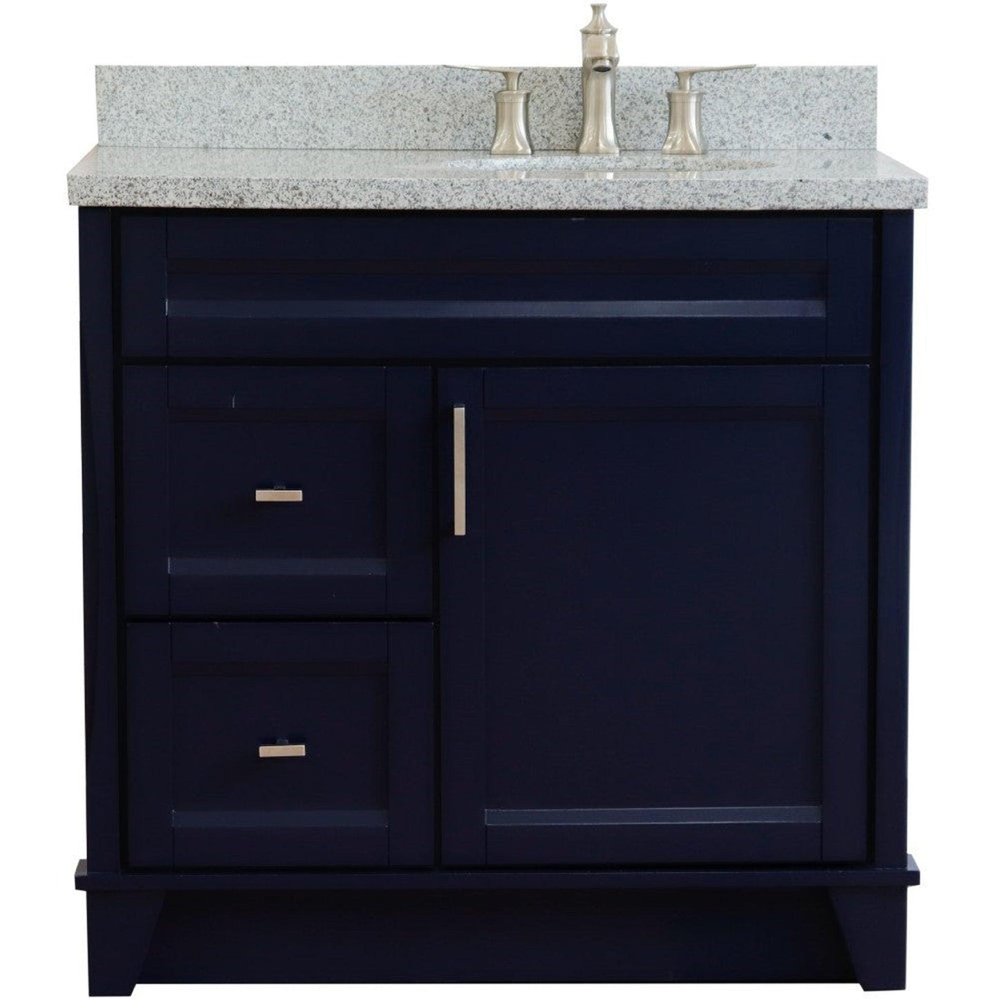 Bellaterra Home Terni 37" 1-Door 2-Drawer Blue Freestanding Vanity Set With Ceramic Right Offset Undermount Oval Sink and Gray Granite Top, and Right Door Base