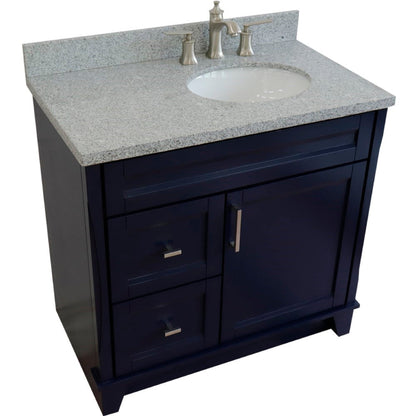 Bellaterra Home Terni 37" 1-Door 2-Drawer Blue Freestanding Vanity Set With Ceramic Right Offset Undermount Oval Sink and Gray Granite Top, and Right Door Base