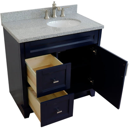 Bellaterra Home Terni 37" 1-Door 2-Drawer Blue Freestanding Vanity Set With Ceramic Right Offset Undermount Oval Sink and Gray Granite Top, and Right Door Base
