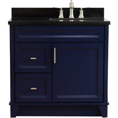 Bellaterra Home Terni 37" 1-Door 2-Drawer Blue Freestanding Vanity Set With Ceramic Right Offset Undermount Rectangular Sink and Black Galaxy Granite Top, and Right Door Base