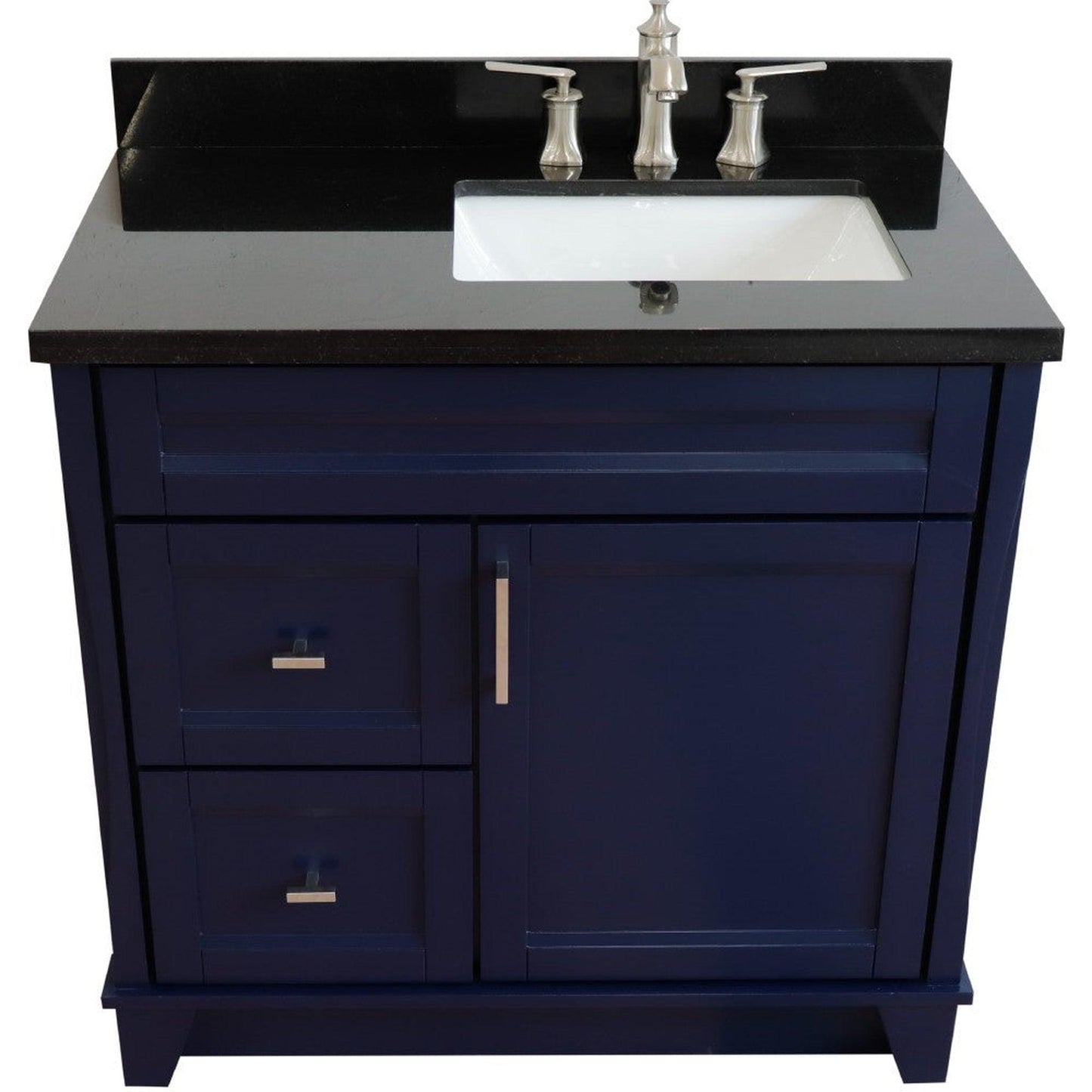 Bellaterra Home Terni 37" 1-Door 2-Drawer Blue Freestanding Vanity Set With Ceramic Right Offset Undermount Rectangular Sink and Black Galaxy Granite Top, and Right Door Base