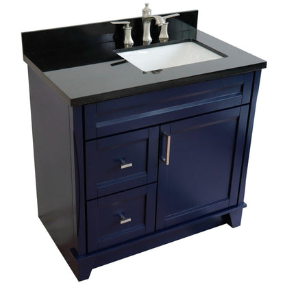 Bellaterra Home Terni 37" 1-Door 2-Drawer Blue Freestanding Vanity Set With Ceramic Right Offset Undermount Rectangular Sink and Black Galaxy Granite Top, and Right Door Base
