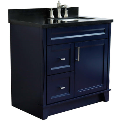 Bellaterra Home Terni 37" 1-Door 2-Drawer Blue Freestanding Vanity Set With Ceramic Right Offset Undermount Rectangular Sink and Black Galaxy Granite Top, and Right Door Base