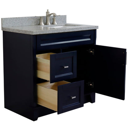 Bellaterra Home Terni 37" 1-Door 2-Drawer Blue Freestanding Vanity Set With Ceramic Right Offset Undermount Rectangular Sink and Gray Granite Top, and Right Door Base