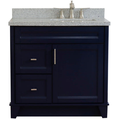 Bellaterra Home Terni 37" 1-Door 2-Drawer Blue Freestanding Vanity Set With Ceramic Right Offset Undermount Rectangular Sink and Gray Granite Top, and Right Door Base