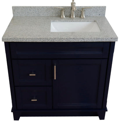 Bellaterra Home Terni 37" 1-Door 2-Drawer Blue Freestanding Vanity Set With Ceramic Right Offset Undermount Rectangular Sink and Gray Granite Top, and Right Door Base