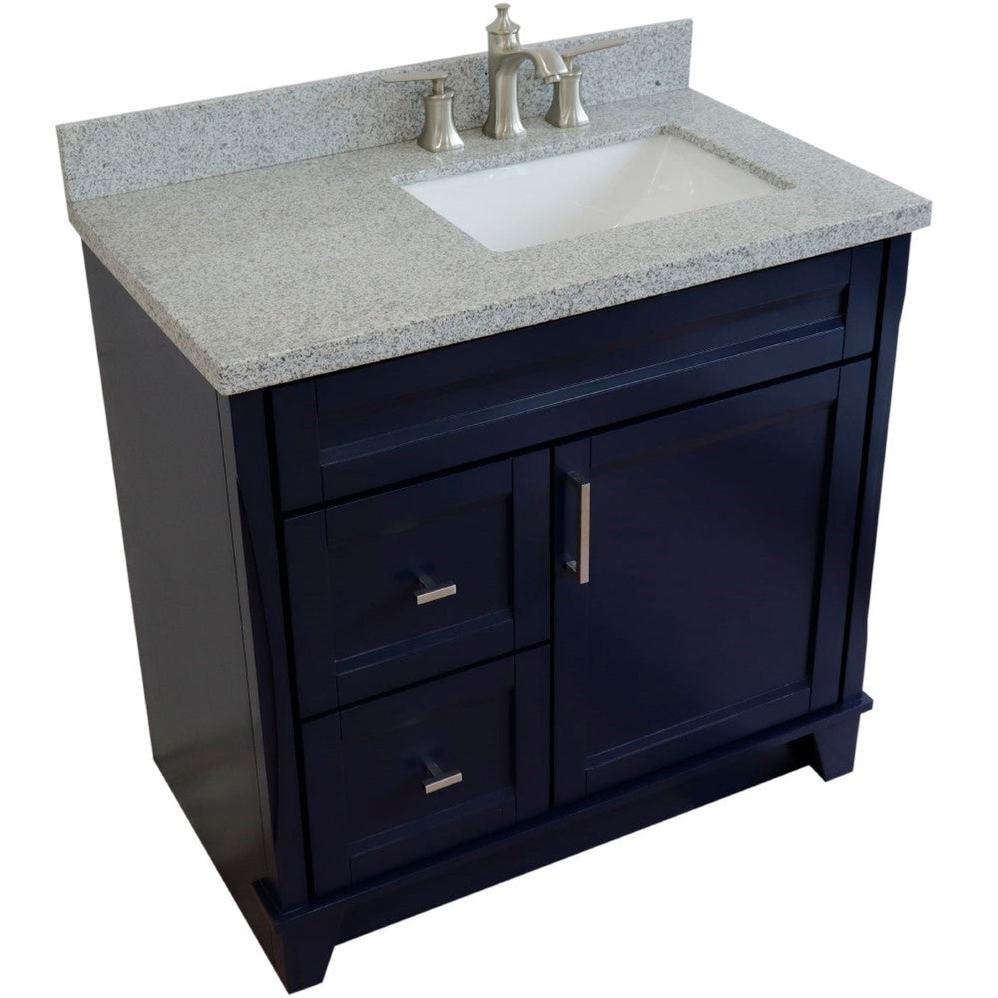 Bellaterra Home Terni 37" 1-Door 2-Drawer Blue Freestanding Vanity Set With Ceramic Right Offset Undermount Rectangular Sink and Gray Granite Top, and Right Door Base