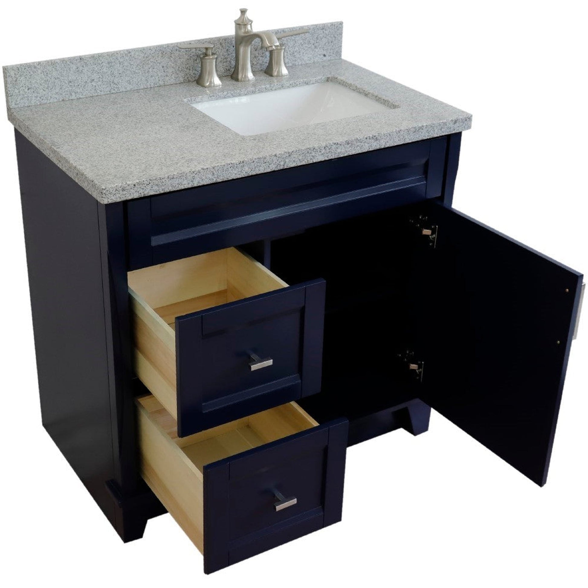 Bellaterra Home Terni 37" 1-Door 2-Drawer Blue Freestanding Vanity Set With Ceramic Right Offset Undermount Rectangular Sink and Gray Granite Top, and Right Door Base