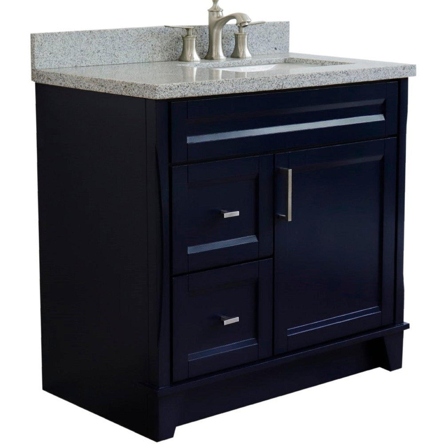 Bellaterra Home Terni 37" 1-Door 2-Drawer Blue Freestanding Vanity Set With Ceramic Right Offset Undermount Rectangular Sink and Gray Granite Top, and Right Door Base