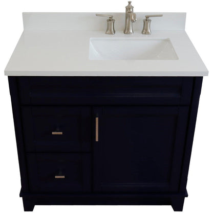 Bellaterra Home Terni 37" 1-Door 2-Drawer Blue Freestanding Vanity Set With Ceramic Right Offset Undermount Rectangular Sink and White Quartz Top, and Right Door Base