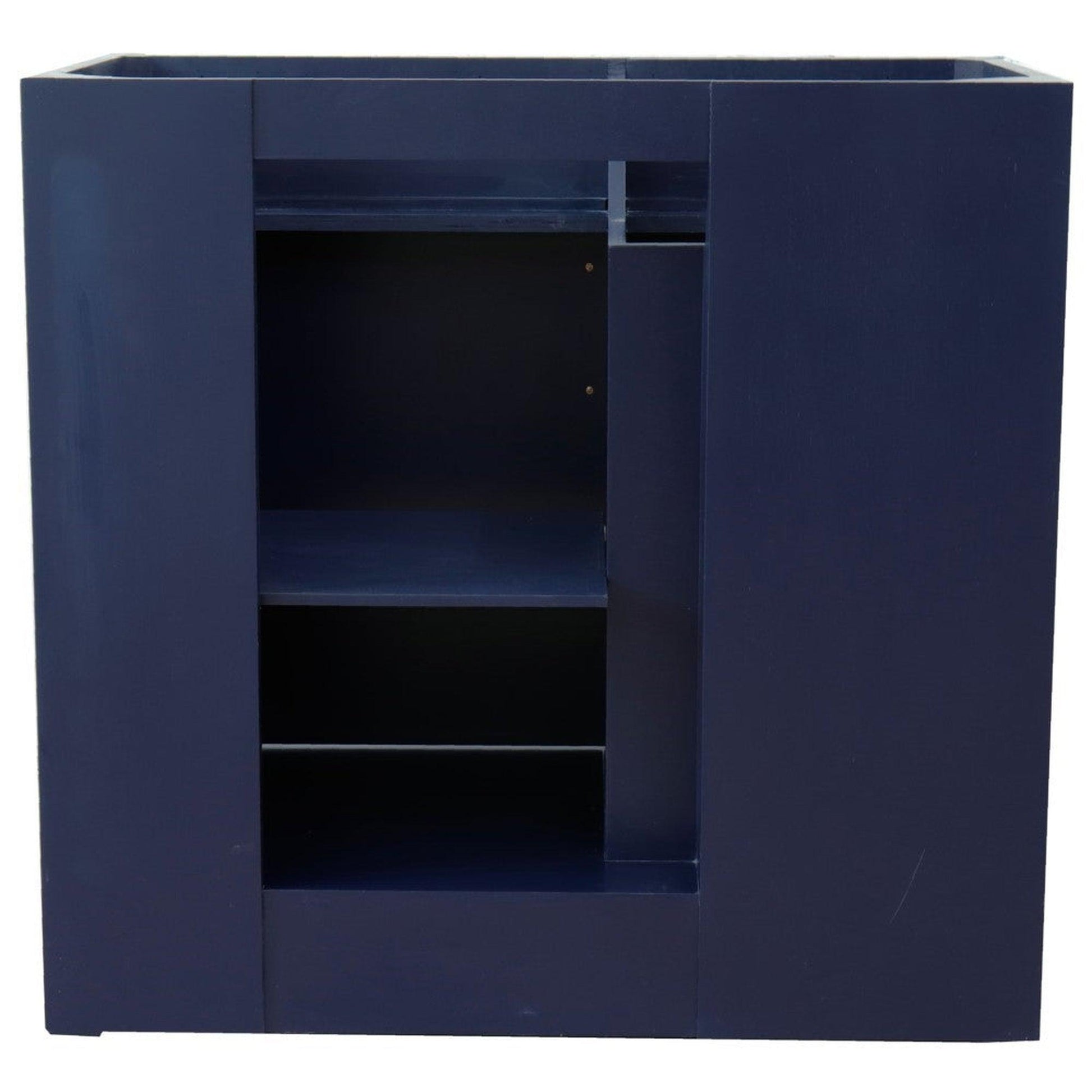 Bellaterra Home Terni 37" 1-Door 2-Drawer Blue Freestanding Vanity Set With Ceramic Right Offset Vessel Sink and Gray Granite Top, and Right Door Base